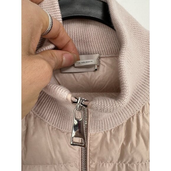 MONCLER Pink Tricot Wool Down Quilted Panel Cardigan Jacket Women’s M Read - Picture 5 of 16